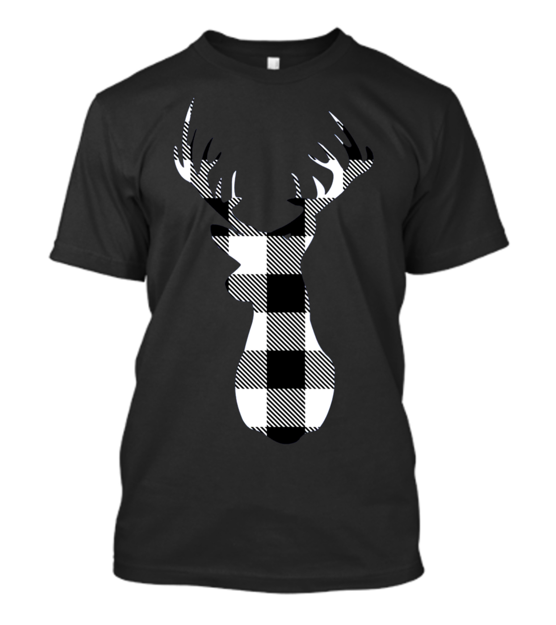 Classic White Black Christmas Buffalo Plaid Reindeer✔ T-Shirt