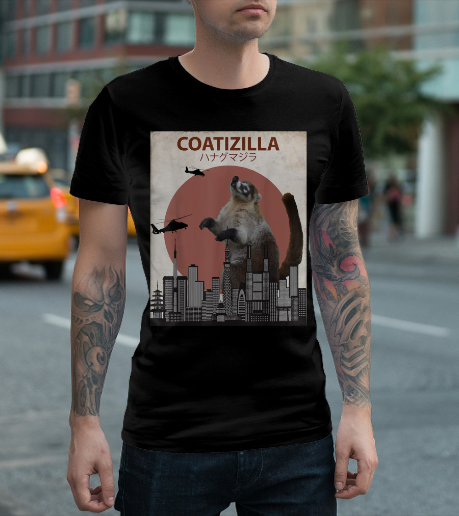 COATIZILLA Funny Coati Cool Coati Lovers Tokyo Skyline Helicopters T-Shirt