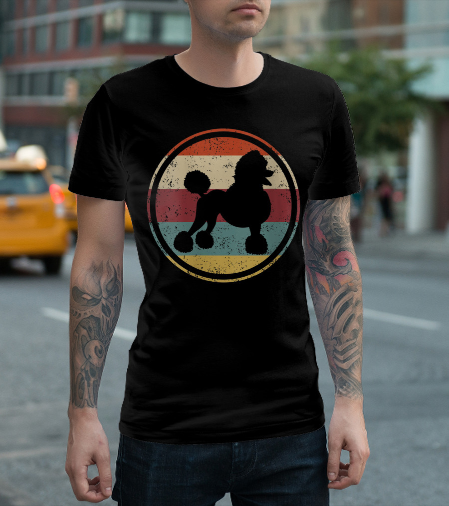 Wo Poodle Lovers Vintage Dog Poodle Retro Stripes T-Shirt