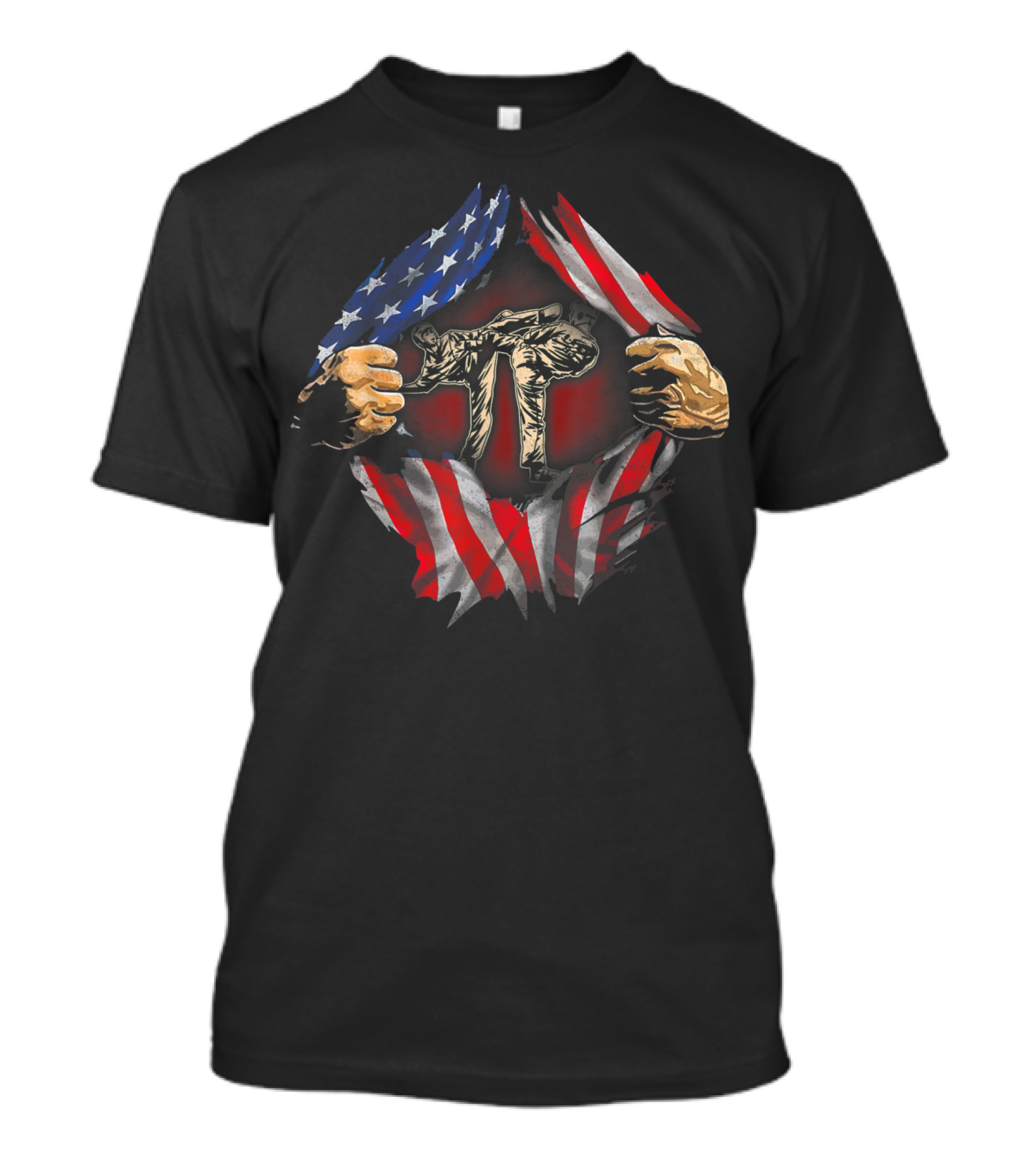 American Flag Taekwondo Fighter In Action T-Shirt