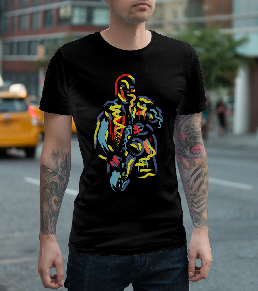 Colorful Jazz Saxophone Player Abstract Vibrant Music T-Shirt