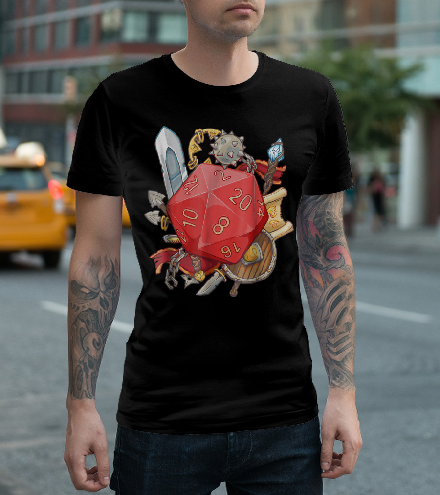 D20 Tabletop RPG Dice Sword Shield Dungeon Fantasy Game T-Shirt