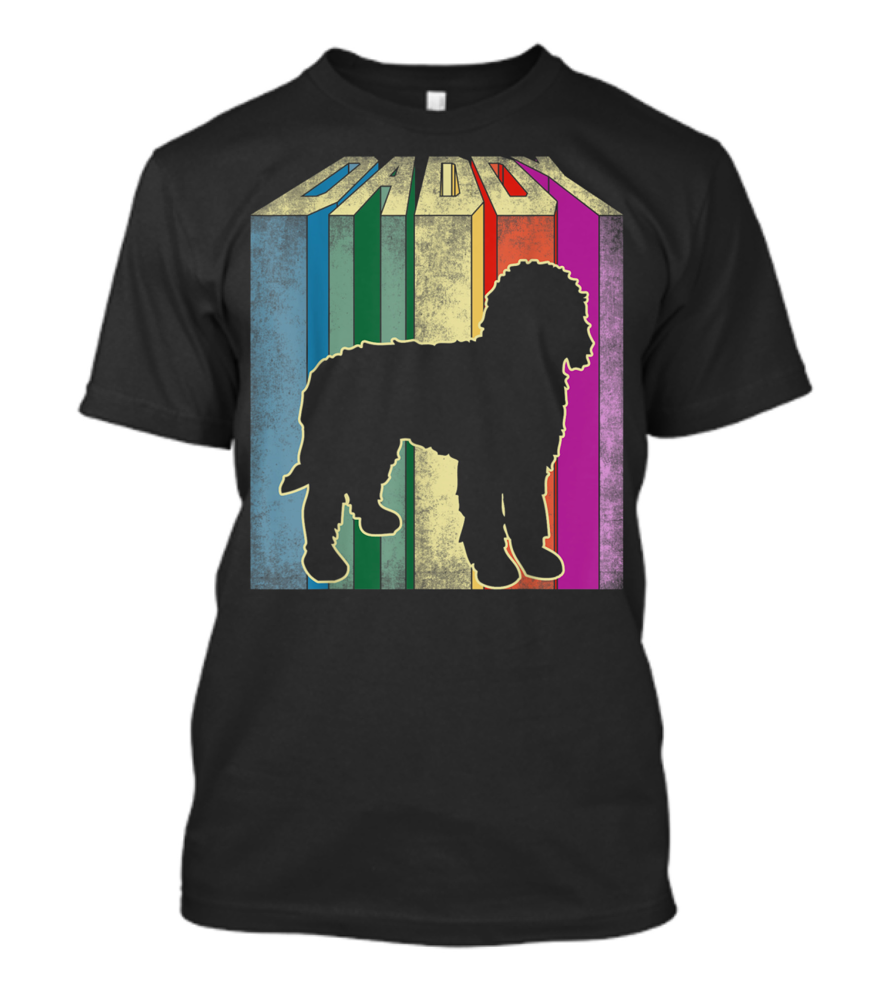 Daddy Retro Doodle Dog Silhouette Stripes T-Shirt