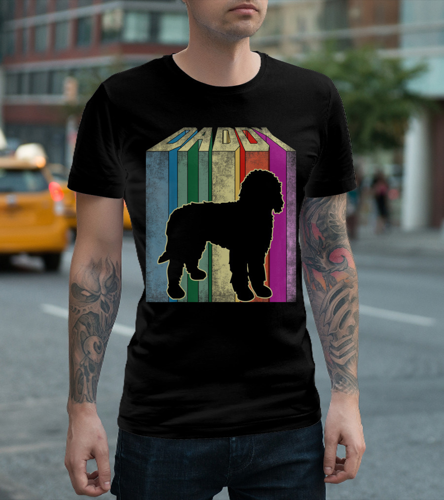 Daddy Retro Doodle Dog Silhouette Stripes T-Shirt