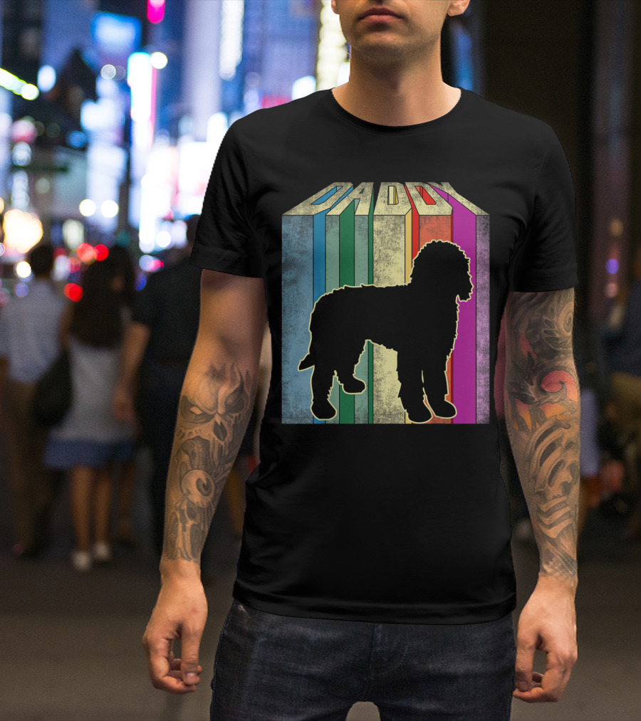 Daddy Retro Doodle Dog Silhouette Stripes T-Shirt