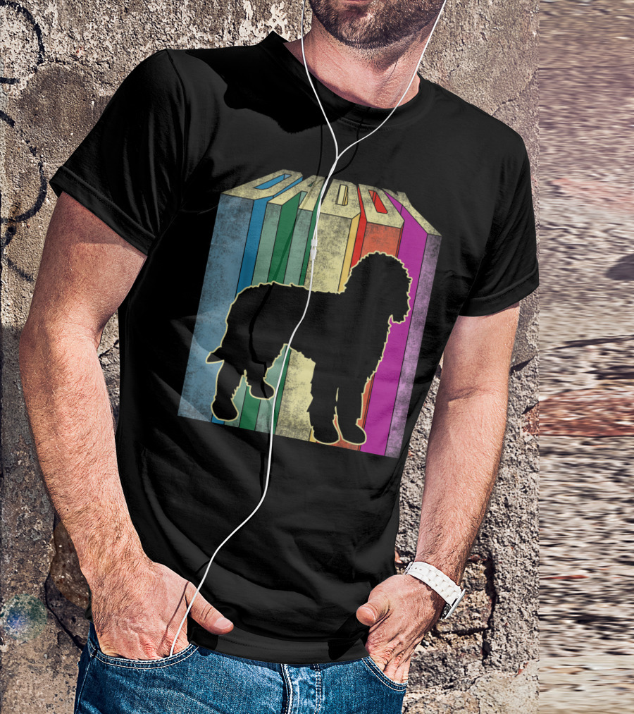 Daddy Retro Doodle Dog Silhouette Stripes T-Shirt
