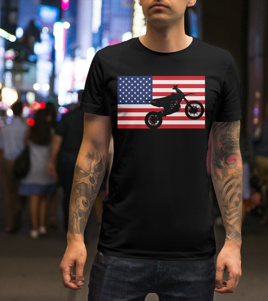 Dirt Bike American Flag Enduro Bikes Rider Motocross USA T-Shirt