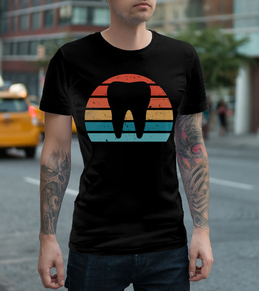 Retro Sunset Tooth Vintage Dentist Dental Assistant T-Shirt