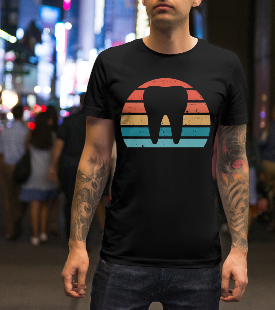 Retro Sunset Tooth Vintage Dentist Dental Assistant T-Shirt
