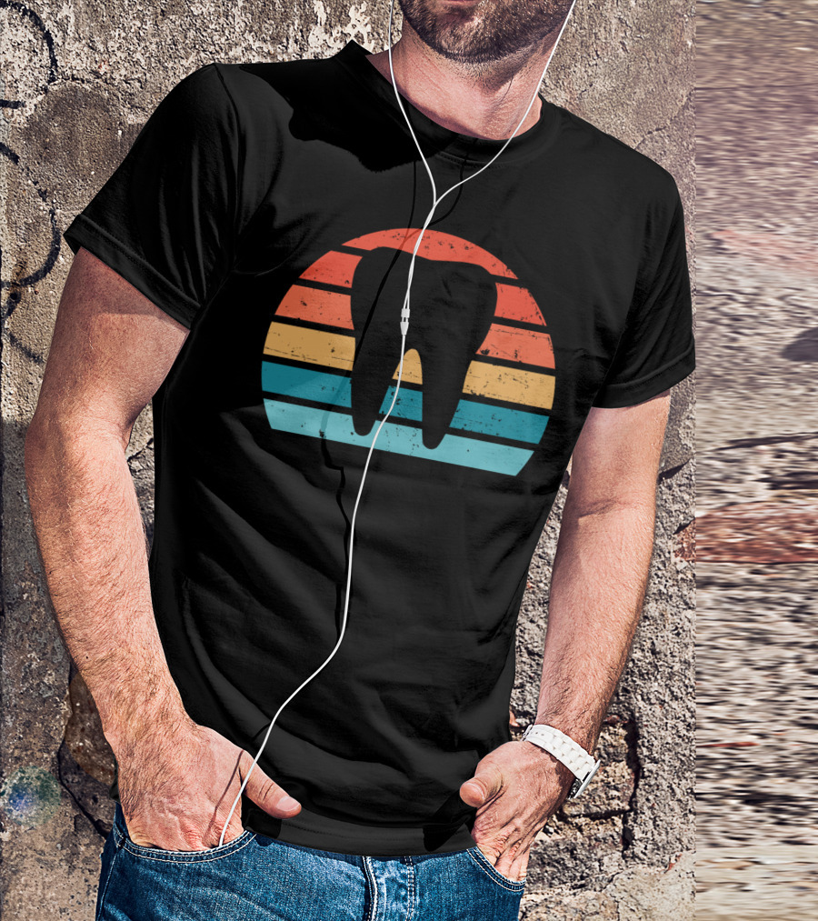 Retro Sunset Tooth Vintage Dentist Dental Assistant T-Shirt