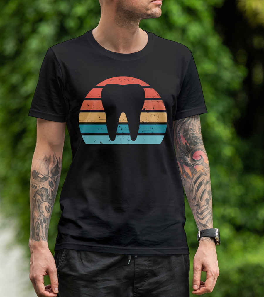 Retro Sunset Tooth Vintage Dentist Dental Assistant T-Shirt