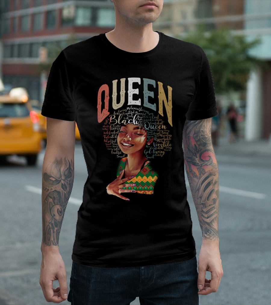 QUEEN Black Afro Woman African Dashiki Black History T-Shirt