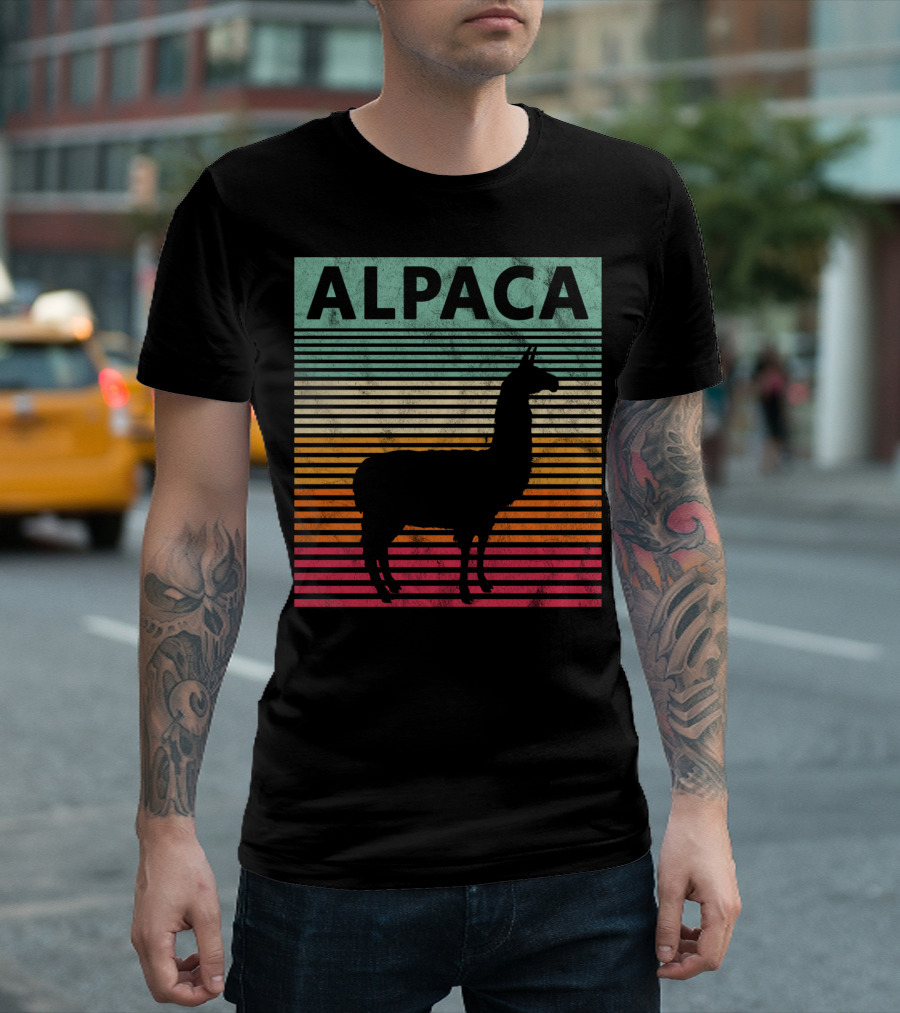 Alpaca Retro Vintage Stripes T-Shirt