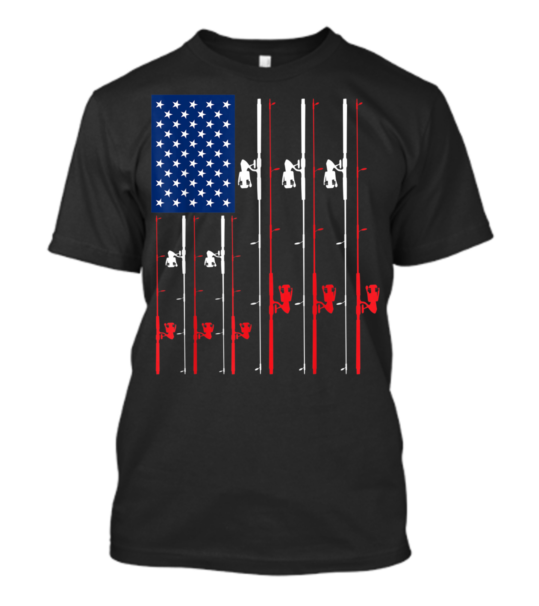 Fishing Rod American Flag Cute Fish Hunting T-Shirt