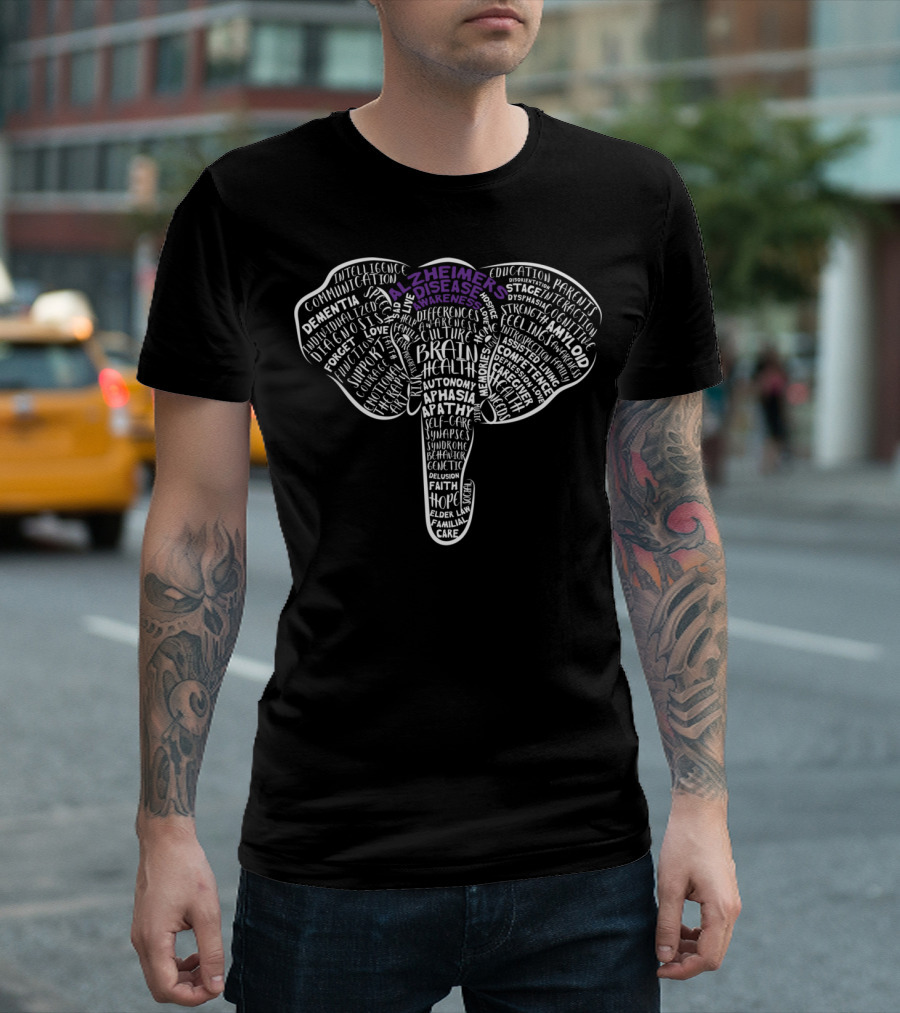 Alzheimer Awareness Dementia Elephant Brain Health Hope Care T-Shirt