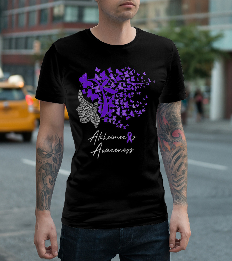 Alzheimer's Awareness Purple Butterfly Ribbon Hope Cure Advocate T-Shirt
