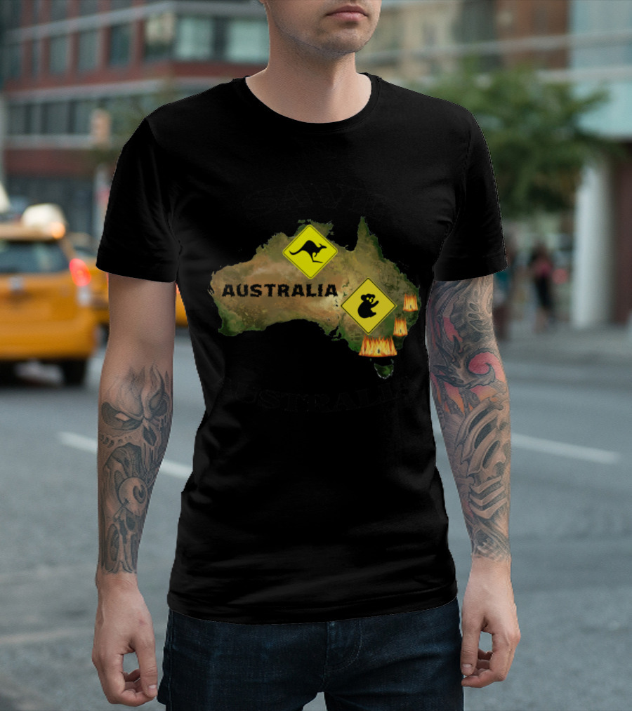 Save Australia Koala Kangaroo Fire Sign Map T-Shirt