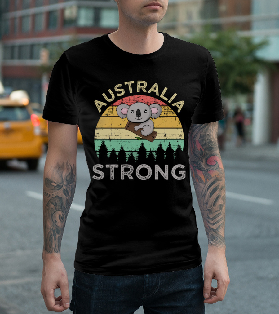 Australia Strong Koala Retro Sunset Conservation Awareness T-Shirt