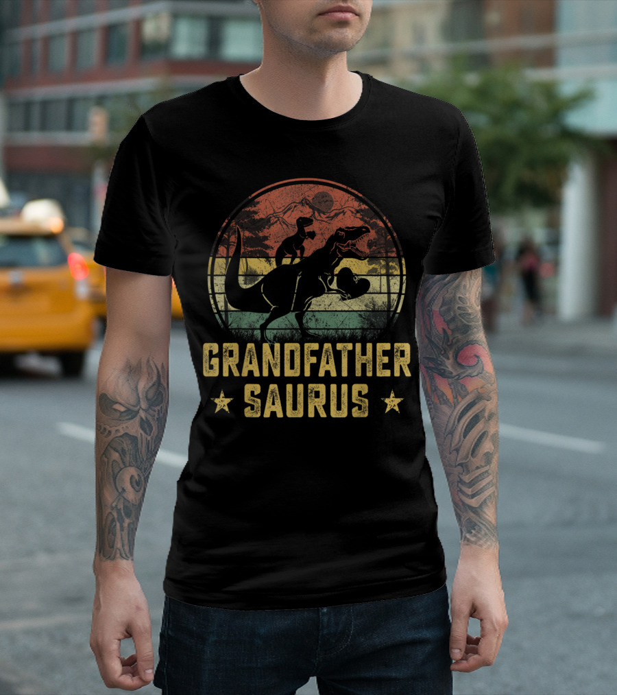 Grandfather Saurus Dinosaur Retro Vintage Family T-Shirt