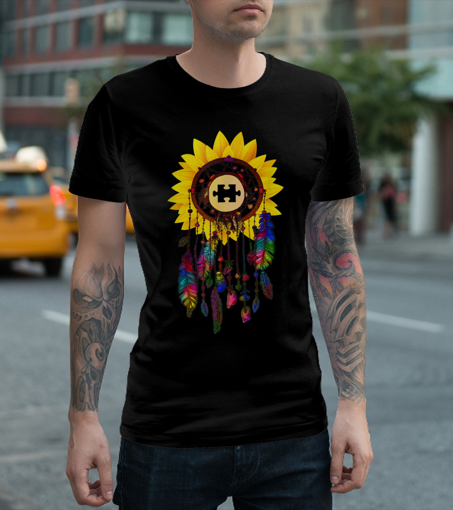 Sunflower Dreamcatcher Puzzle Autism Awareness T-Shirt