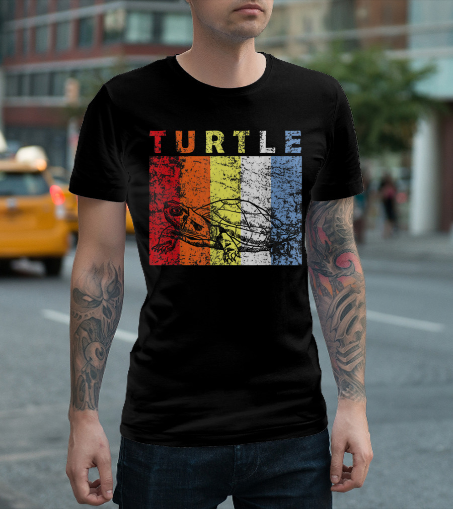 TURTLE Retro Striped Vintage Look T-Shirt