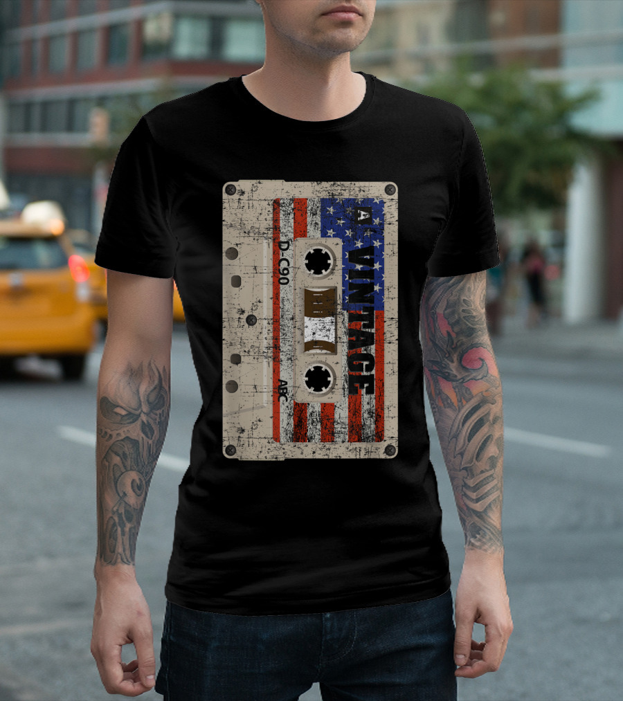 Vintage USA Flag Cassette Tape Mixtape DC90 ABC T-Shirt