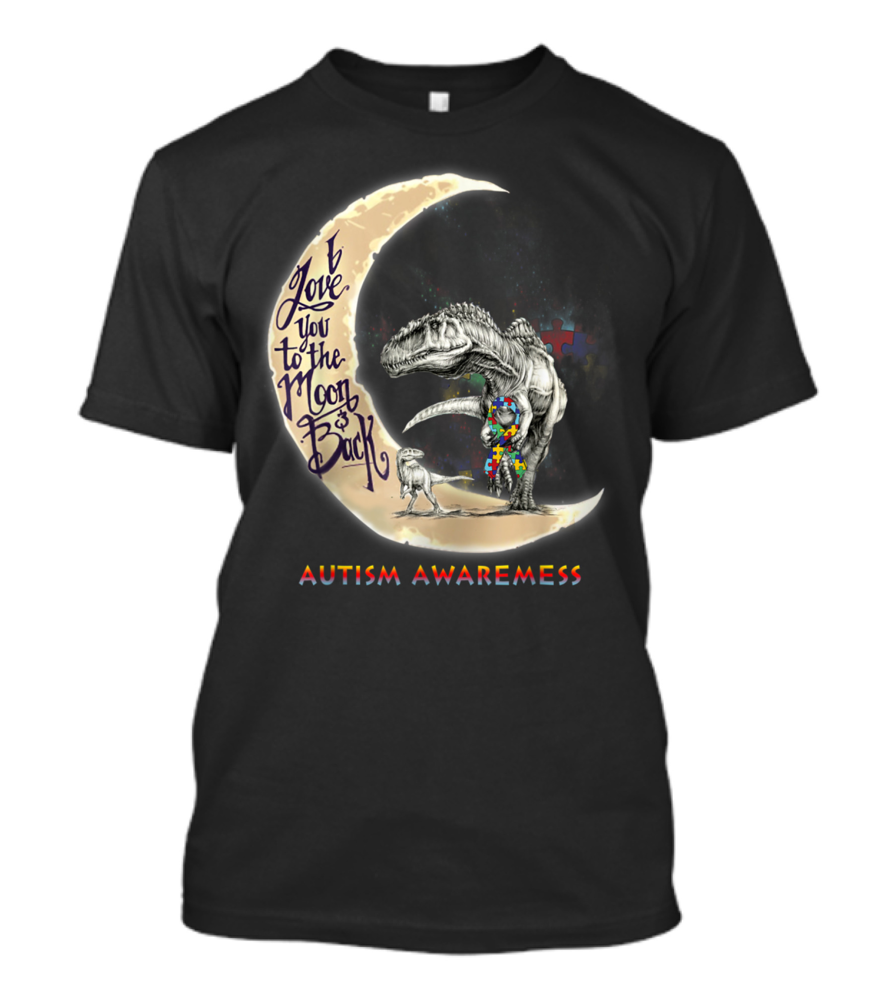 Love You To The Moon And Back Autism Awareness Dinosaur T-Shirt