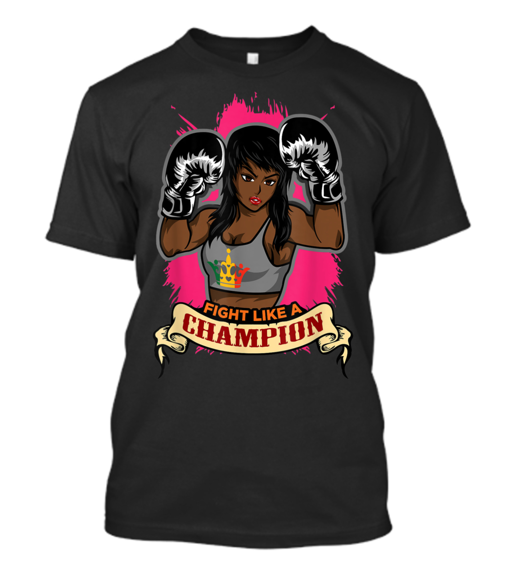 Fight Like A Champion Boxing Empowered Woman With Crown Sports Bra T-Shirt