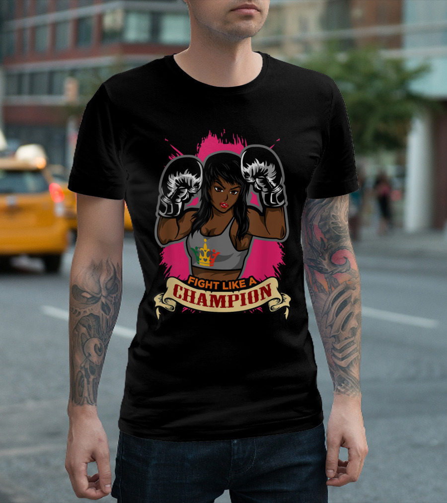 Fight Like A Champion Boxing Empowered Woman With Crown Sports Bra T-Shirt