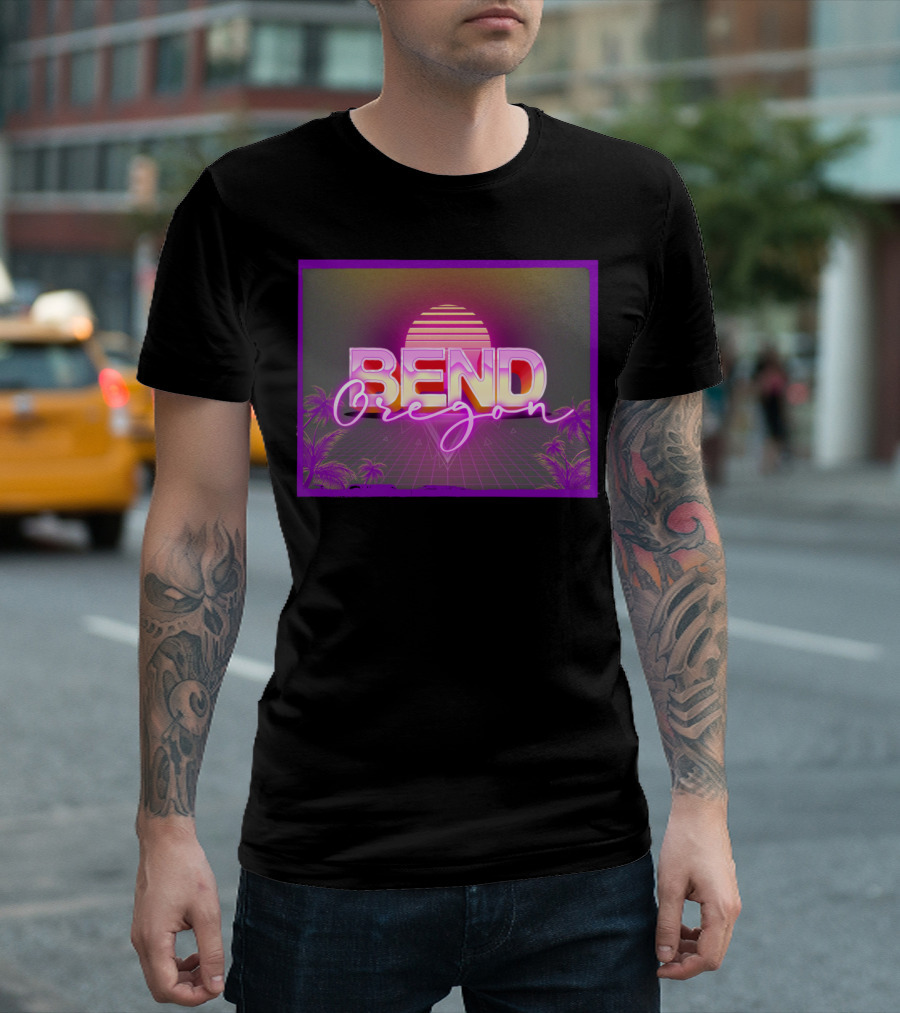 Bend Oregon 80s Style Neon Sunset Vice Aesthetic T-Shirt