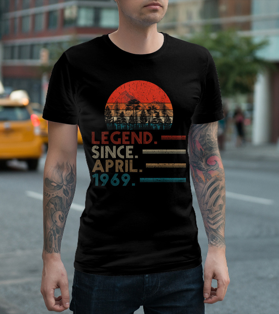 Legend Since April 1969 Distressed Vintage Style Forest Sunset T-Shirt