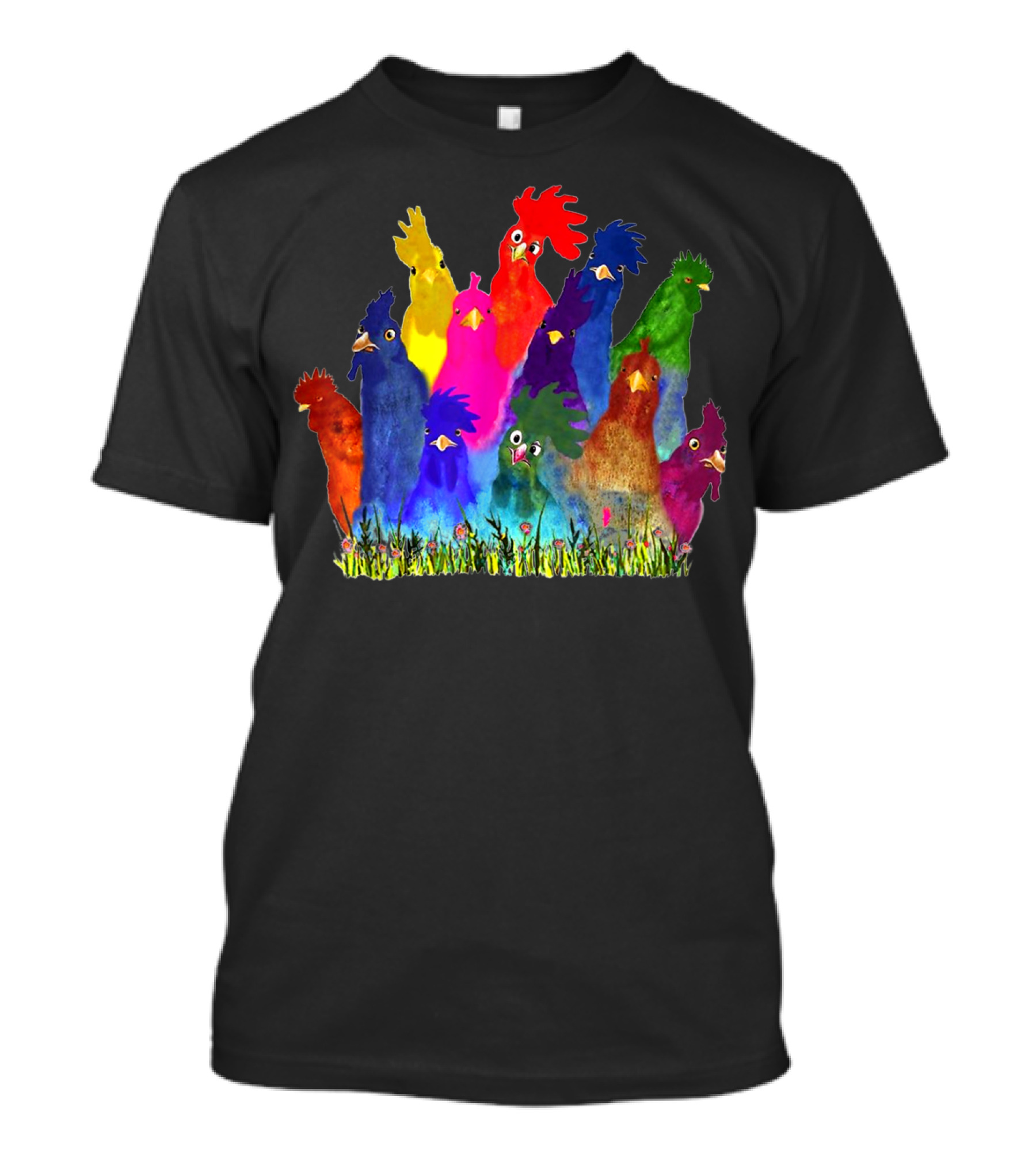 Colorful Rainbow Chicken Rooster Lover Farmyard Scene T-Shirt