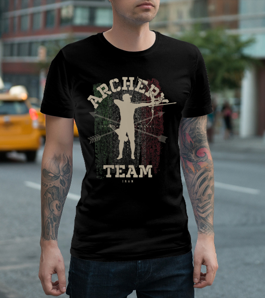 Iran Archery Team Silhouette with Flag Colors and Bow T-Shirt