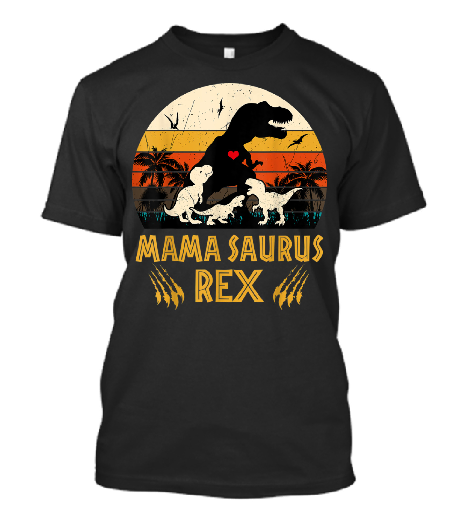 Mamasaurus Rex Dinosaur Heart Sunset With Claws T-Shirt