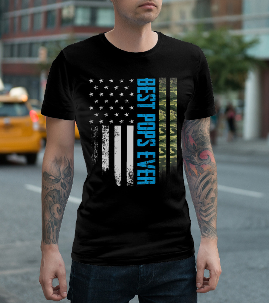 Best Pops Ever American Camo Flag USA Flag T-Shirt