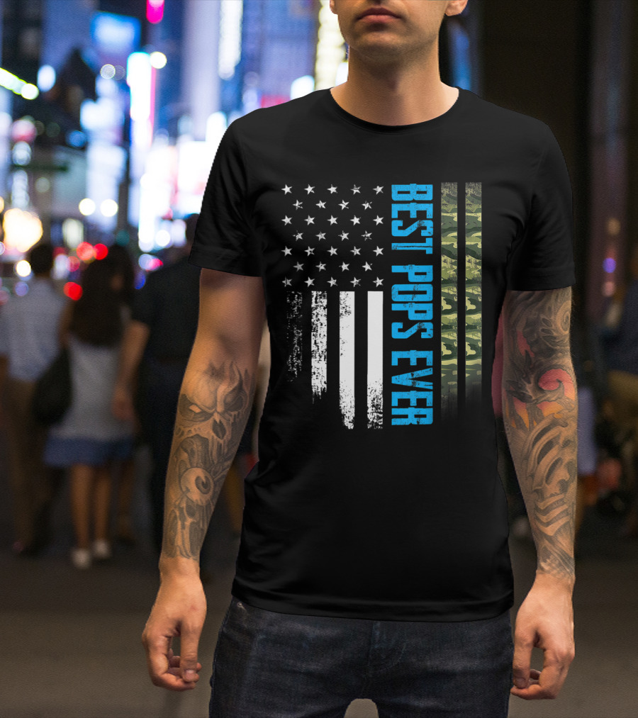 Best Pops Ever American Camo Flag USA Flag T-Shirt