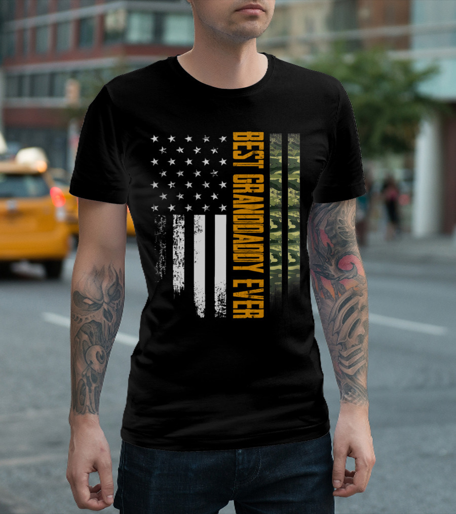 Best Granddaddy Ever Camo American Flag USA T-Shirt