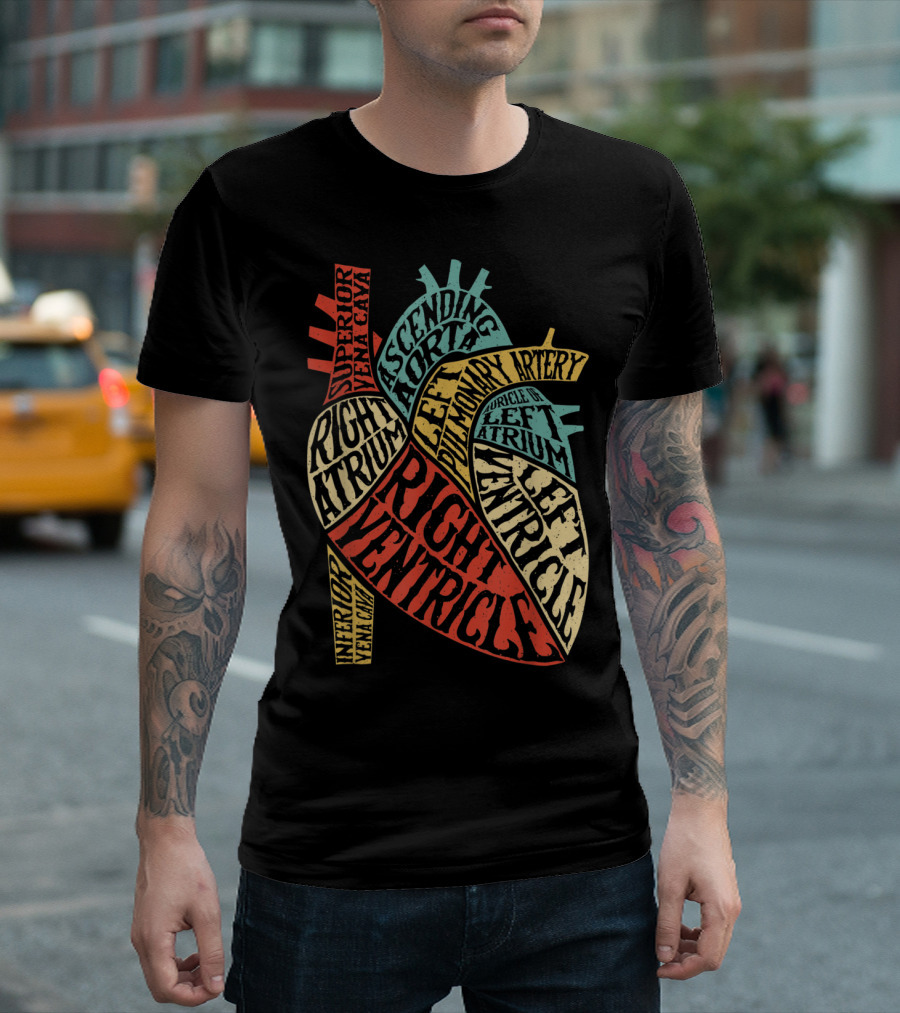 Anatomy Science Heart Typography Superior Vena Cava Right Atrium Ascending Aorta Left Ventricle T-Shirt