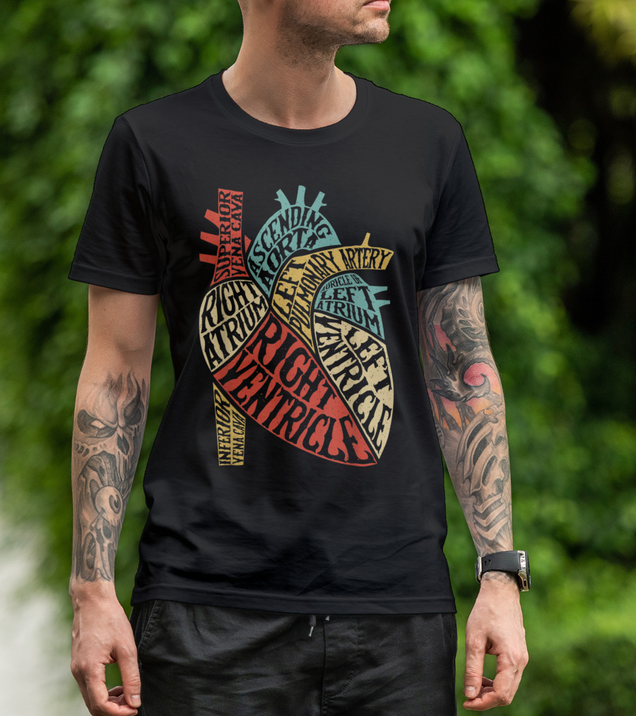 Anatomy Science Heart Typography Superior Vena Cava Right Atrium Ascending Aorta Left Ventricle T-Shirt