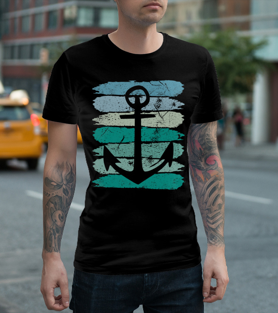 Anchor Paint Stroke Vintage Retro Surfer Sea Stripes T-Shirt