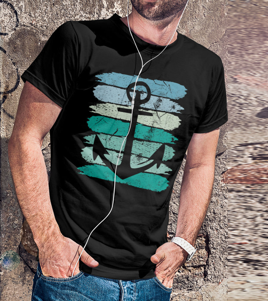 Anchor Paint Stroke Vintage Retro Surfer Sea Stripes T-Shirt