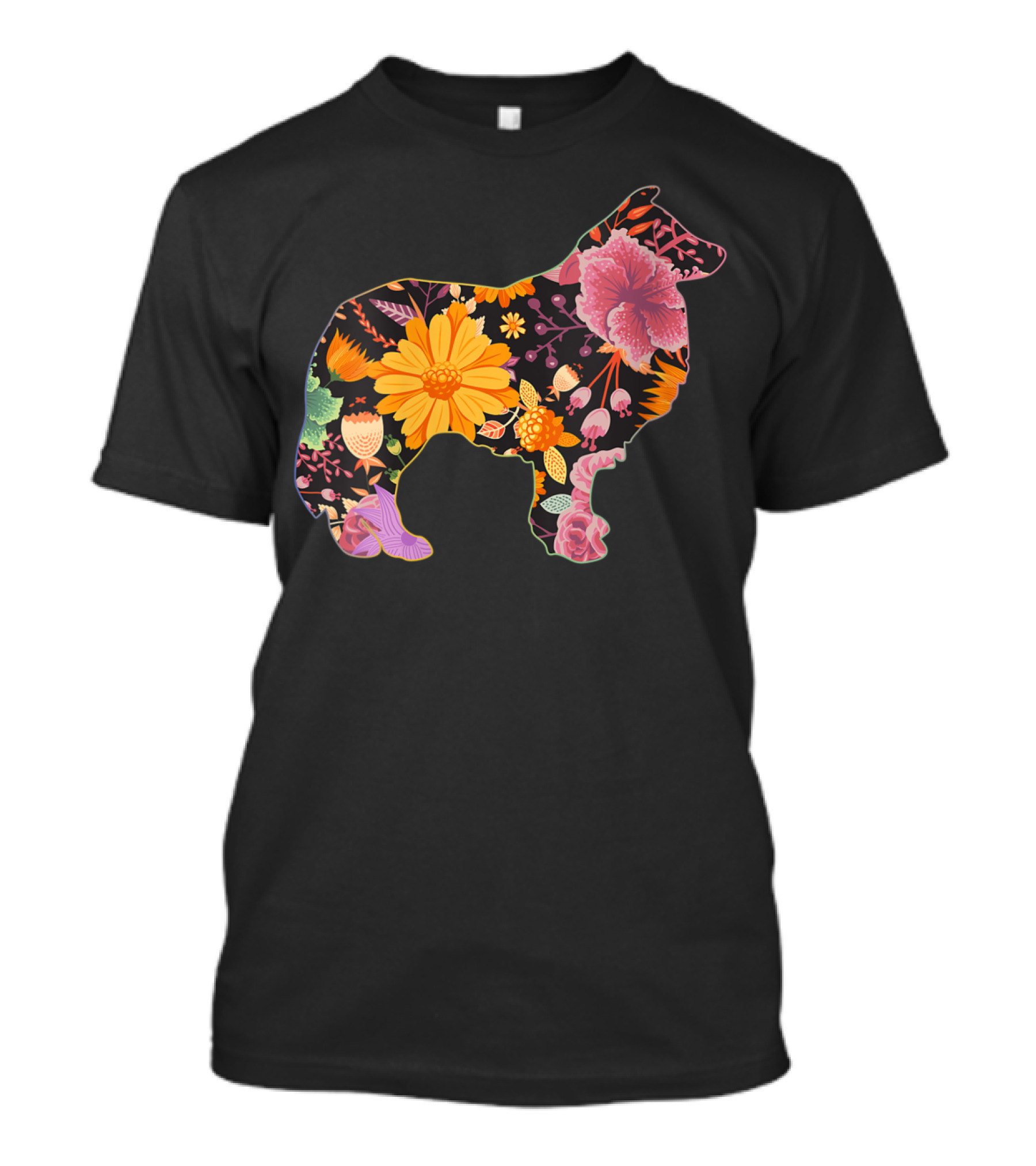 Collie Rough Floral Colorful Flower T-Shirt