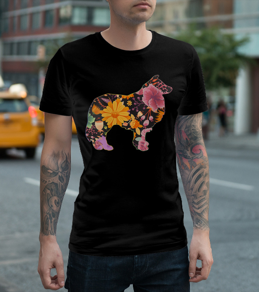 Collie Rough Floral Colorful Flower T-Shirt