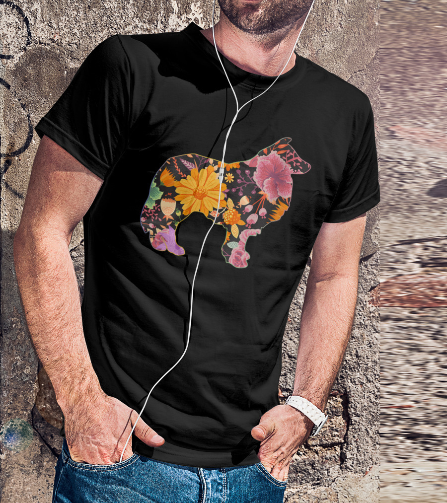 Collie Rough Floral Colorful Flower T-Shirt