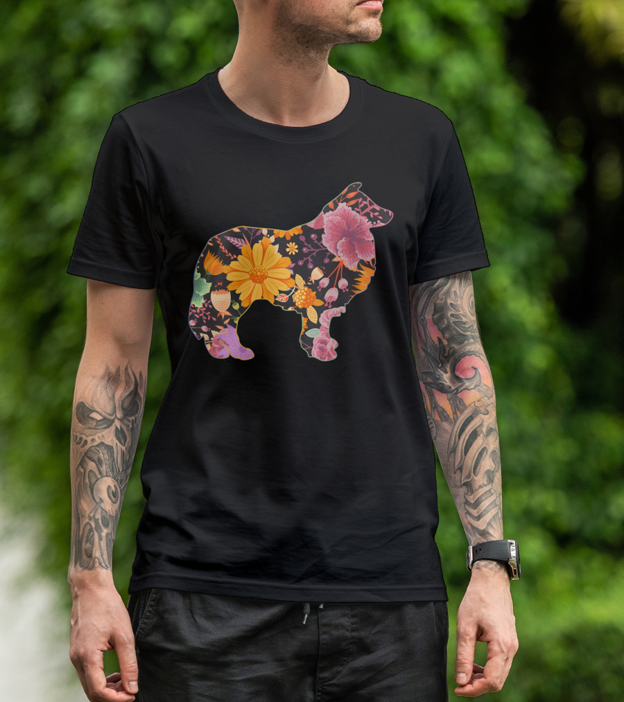 Collie Rough Floral Colorful Flower T-Shirt