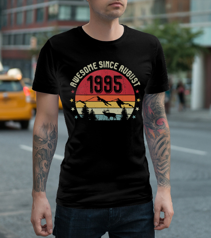 Awesome Since August 1995 Vintage Nature Silhouette With Stars T-Shirt