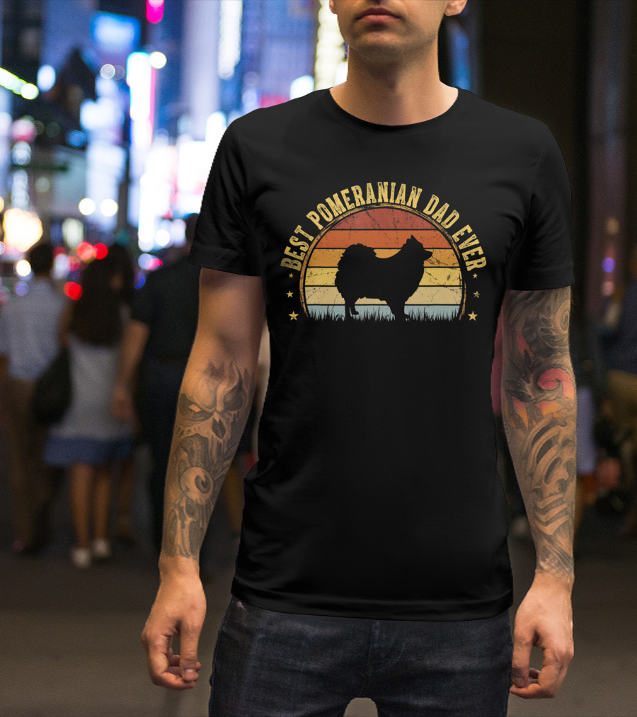 Best Pomeranian Dad Ever Retro Sunset T-Shirt