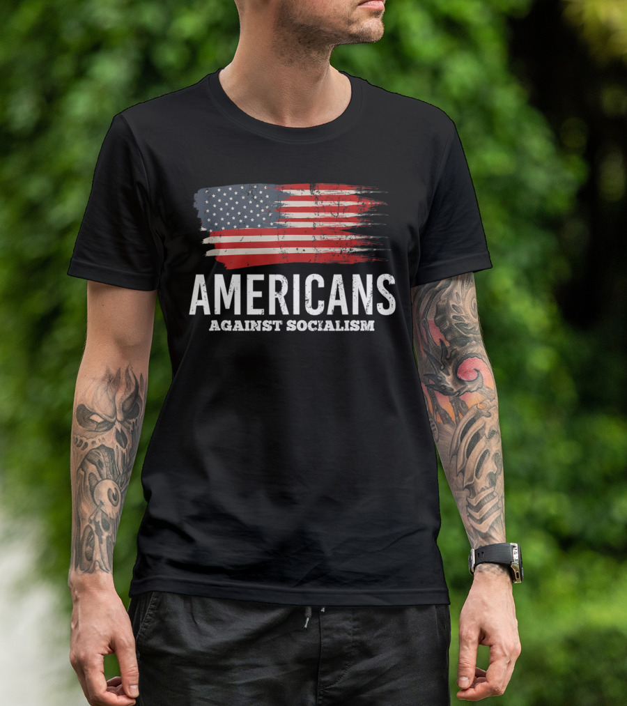 Americans Against Socialism Antisocialist Flag Brushstroke T-Shirt
