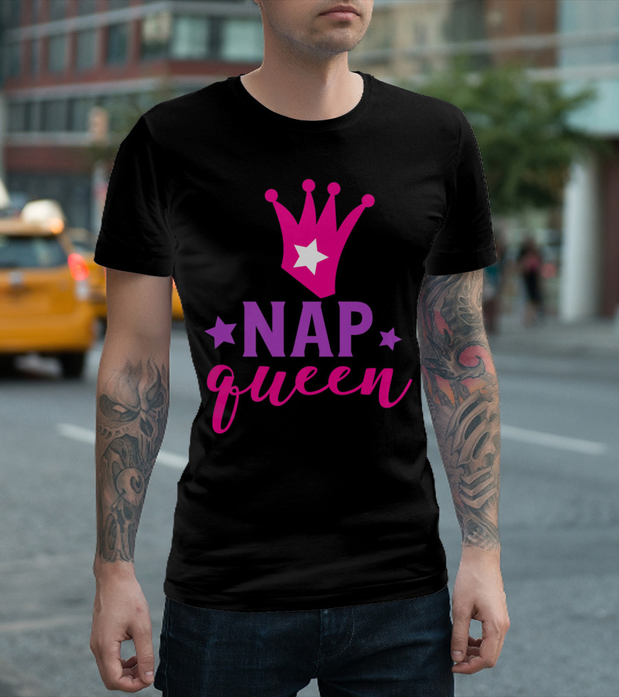 Nap Queen Funny Napping Sleeping Sleepyhead Pink Crown Star T-Shirt