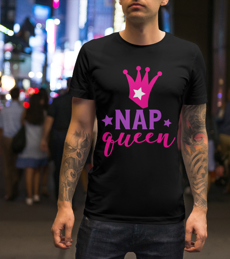 Nap Queen Funny Napping Sleeping Sleepyhead Pink Crown Star T-Shirt